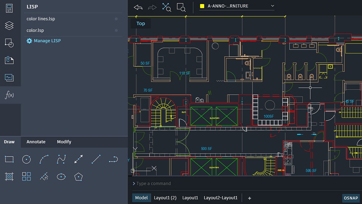 在 AutoCAD Web 應用中繪製辦公室平麵圖